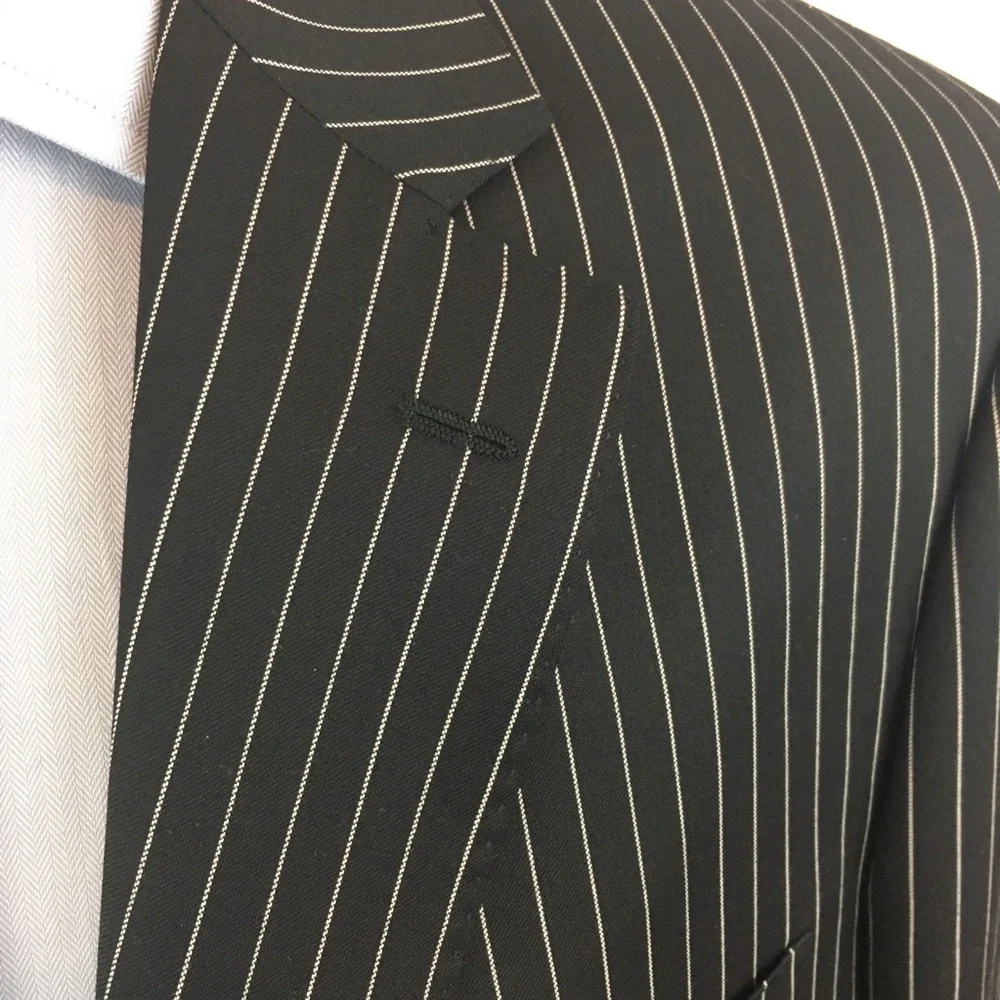 Gianni Manzoni 42r suit black stripes classic made in italy 2 button new ea0125